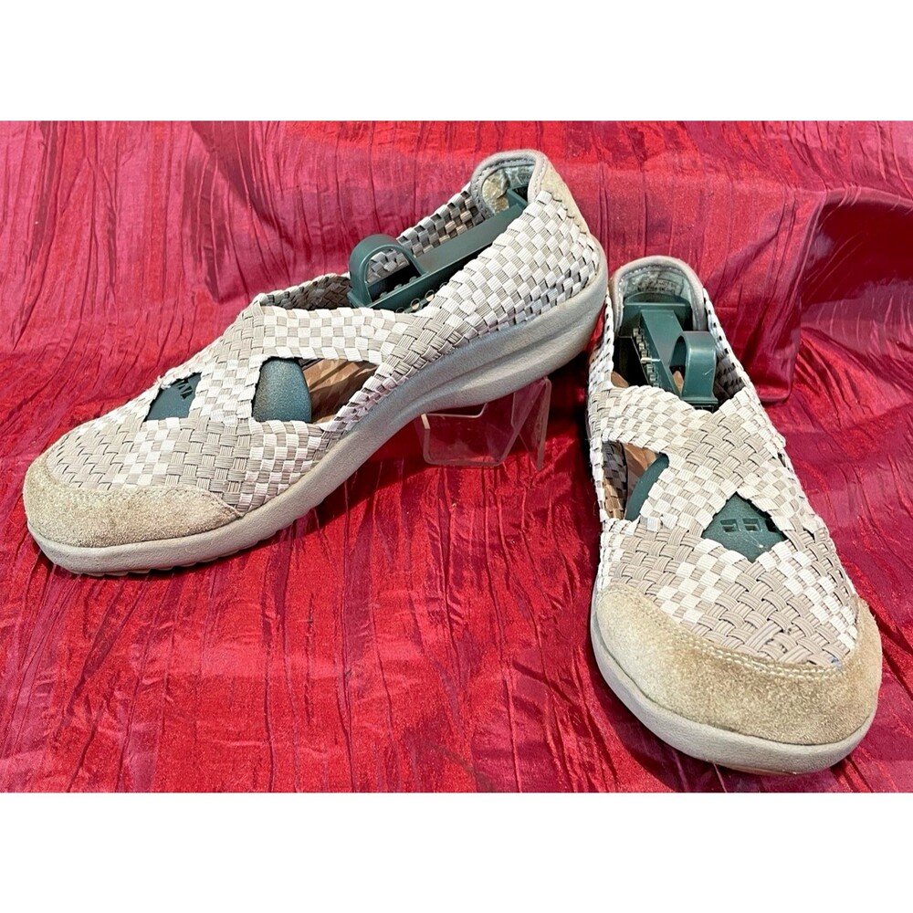 Womens Skechers  Memory Foam 2 Tone Gray Woven Slip On Canvas Sneakers sz 10
